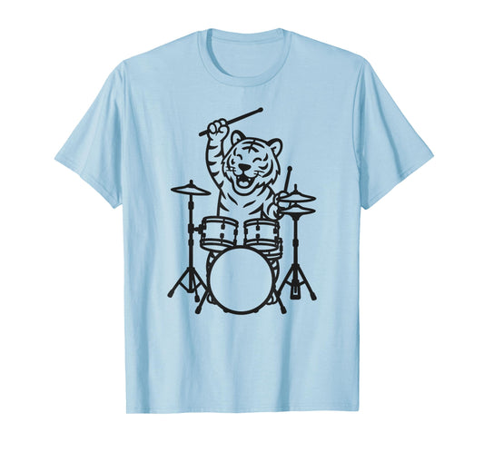 Funny Tiger Drummer Drumming Drums Music Lover Boys Girls T-Shirt
