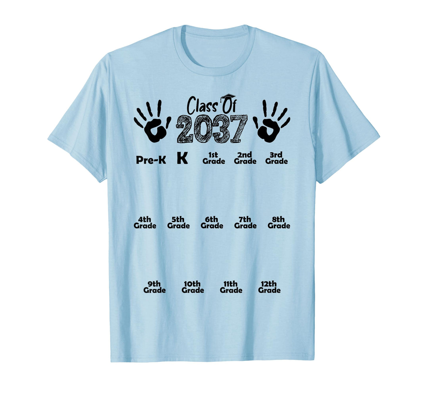 Class of 2037 Grow With Me Shirt Handprint Pre-K 12th Grade T-Shirt
