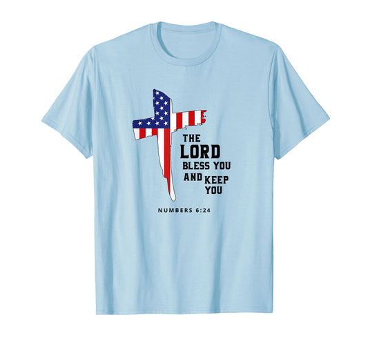 American Flag, The Lord Bless You and Keep You Christian T-Shirt for Women Kids Men