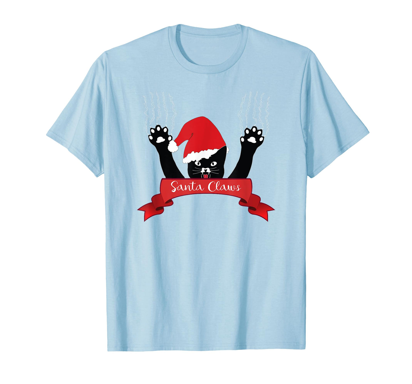 Santa Claws Cat Christmas T-Shirt, Xmas Red Gift Ribbon
