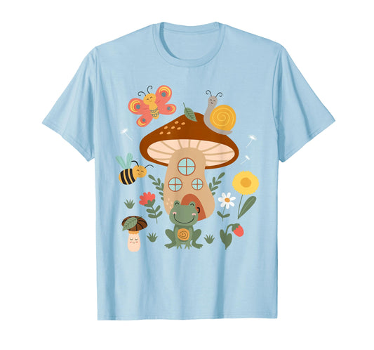 Cute Cottagecore Aesthetic Frog Mushroom Kid Teen Girl Women T-Shirt