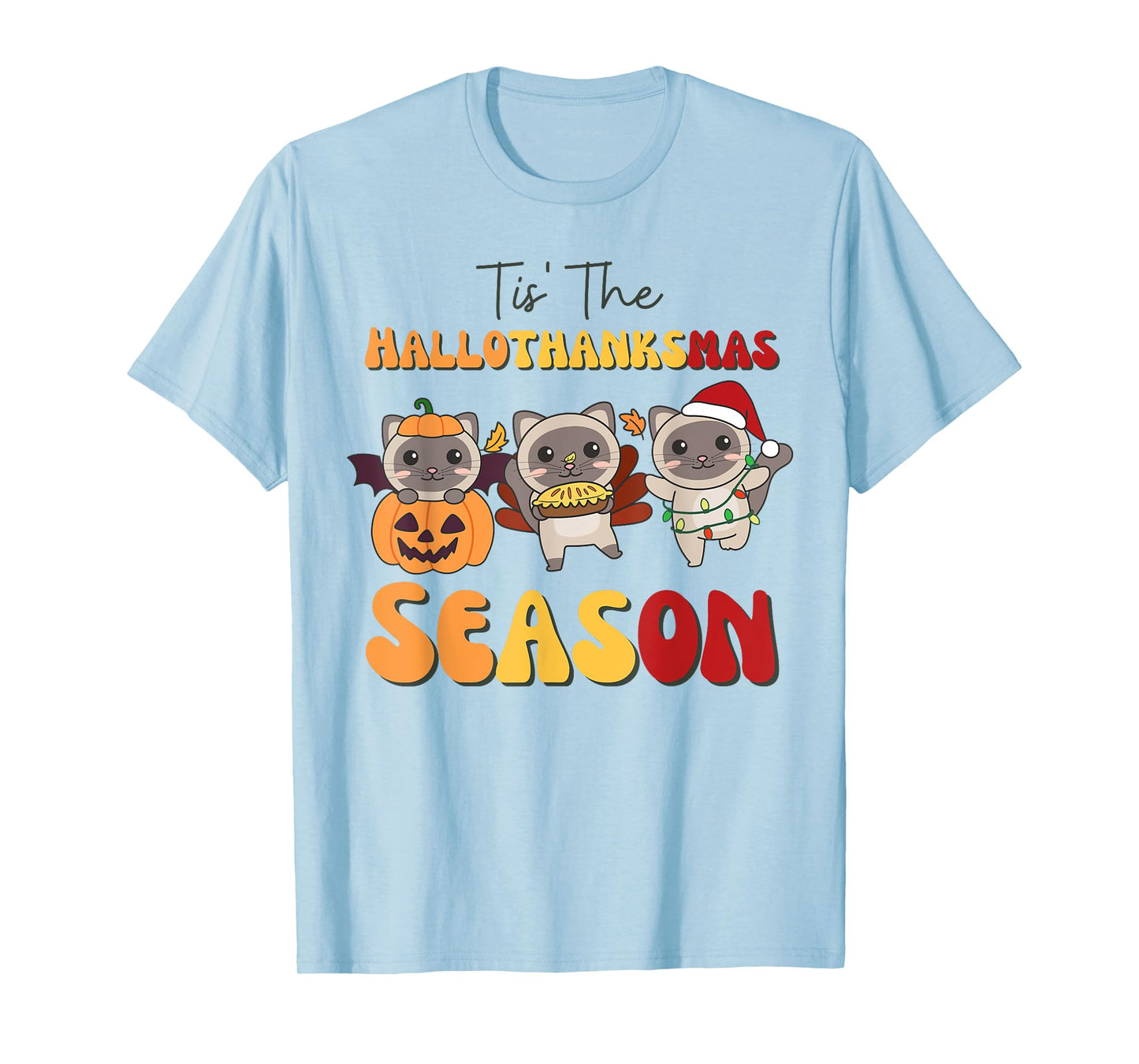 Siamese Cat Christmas Halloween Tis' The Hallothanksmas T-Shirt