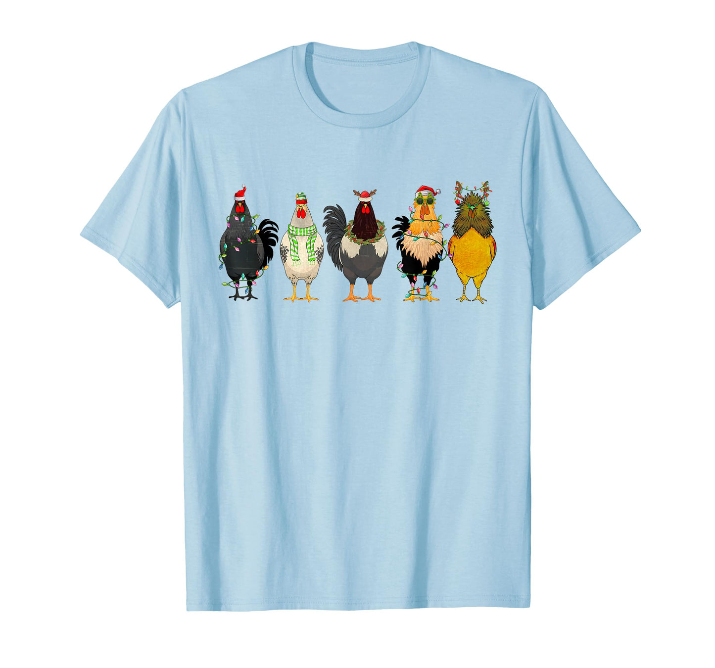 Christmas Chickens Funny Chicks XMAS Lights Cat Santa Hat T-Shirt