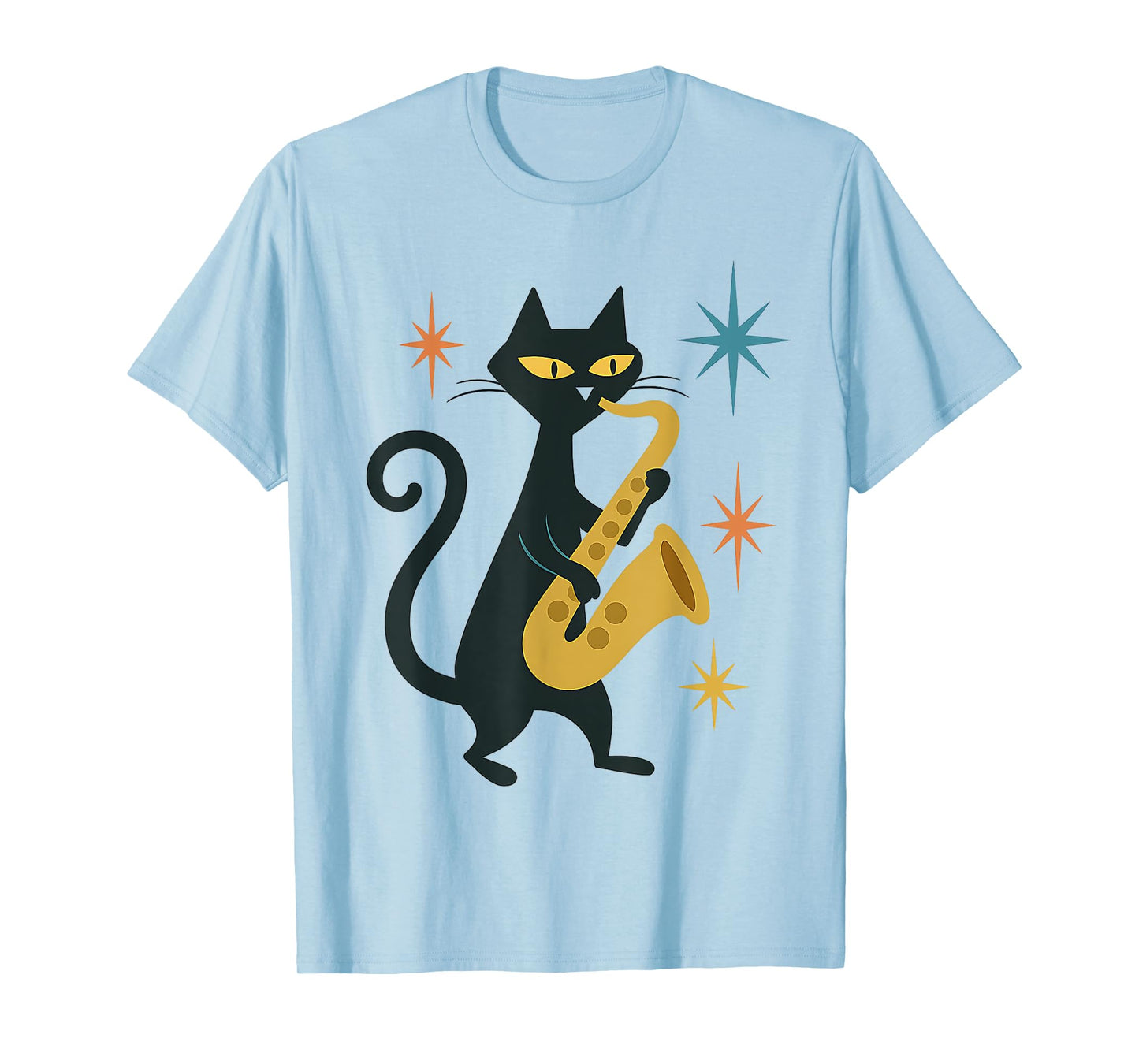 Mid Century Modern Cat Saxophone Retro Futuristic T-Shirt