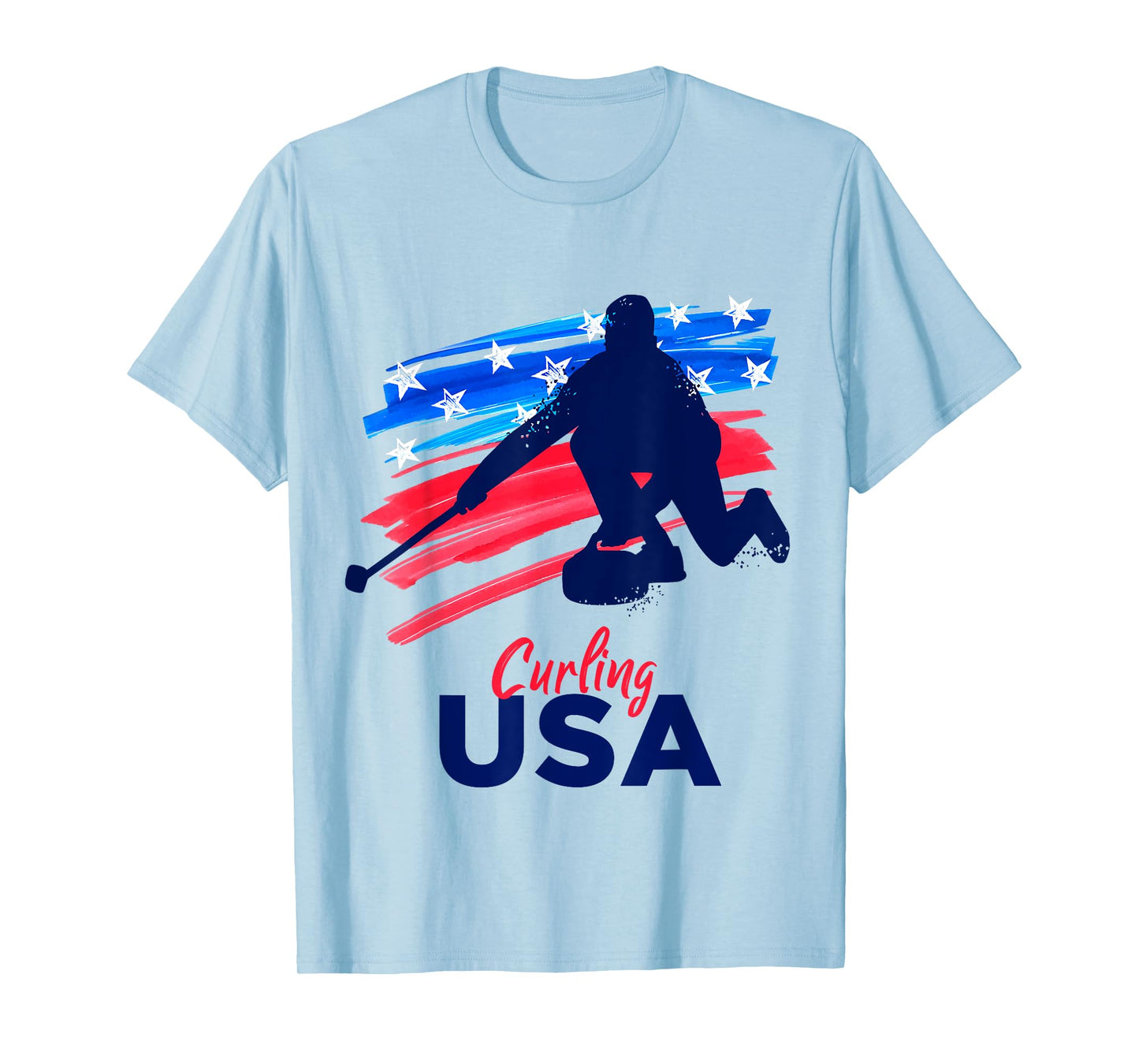 Curling USA Support the Team Tshirt USA Flag Curl Clean Women Girls Kids Men T-Shirt