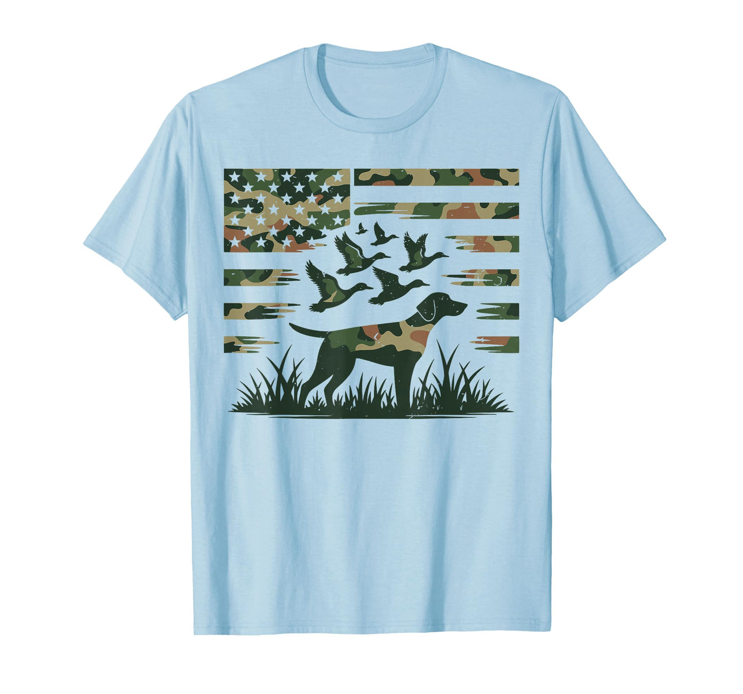Youth Camo Mallard Duck Hunting Dog Camouflage American Flag T-Shirt