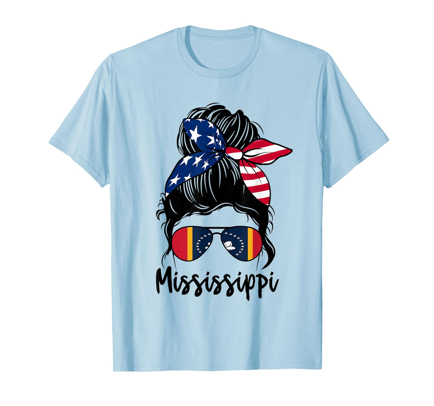 Mississippi Girl Mississippi Flag State Girlfriend messy bun T-Shirt