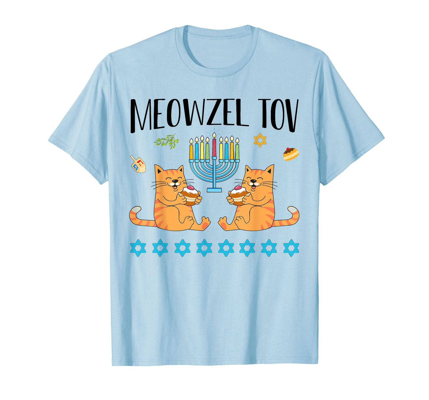 Meowzel Tov Menorah Cat Hanukkah Chanukah Jewish Funny Gift T-Shirt