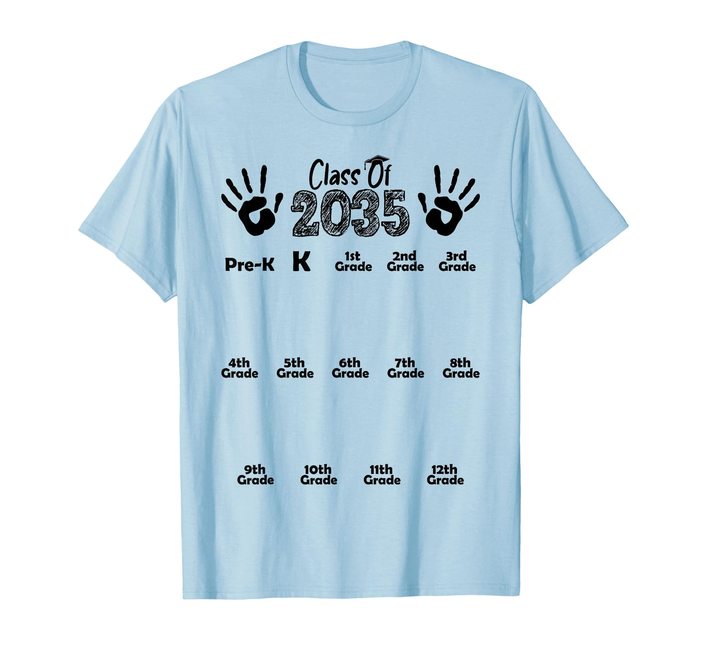 Class of 2035 Grow With Me Shirt Handprint Pre-K 12th Grade T-Shirt
