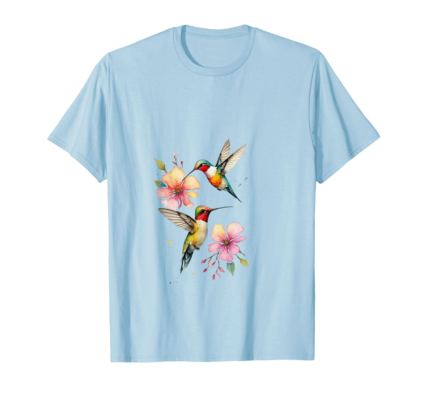 Vibrant Hummingbirds and Floral Watercolor Artwork T-Shirt