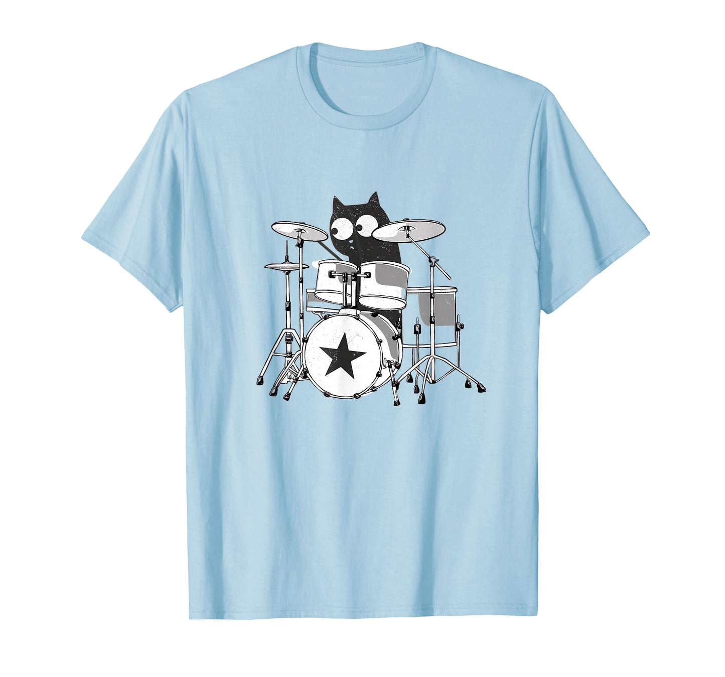 Funny Drummer Cat Playing in Band Kitty Punk Rockstar Kitten T-Shirt