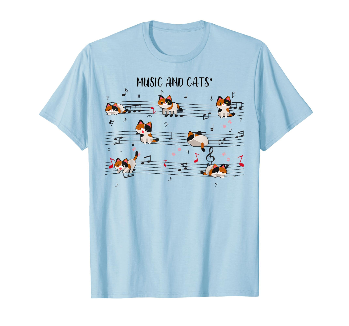 Calico Cat Playing Music Note Cat Gifts For Cat Dad Cat Mom T-Shirt