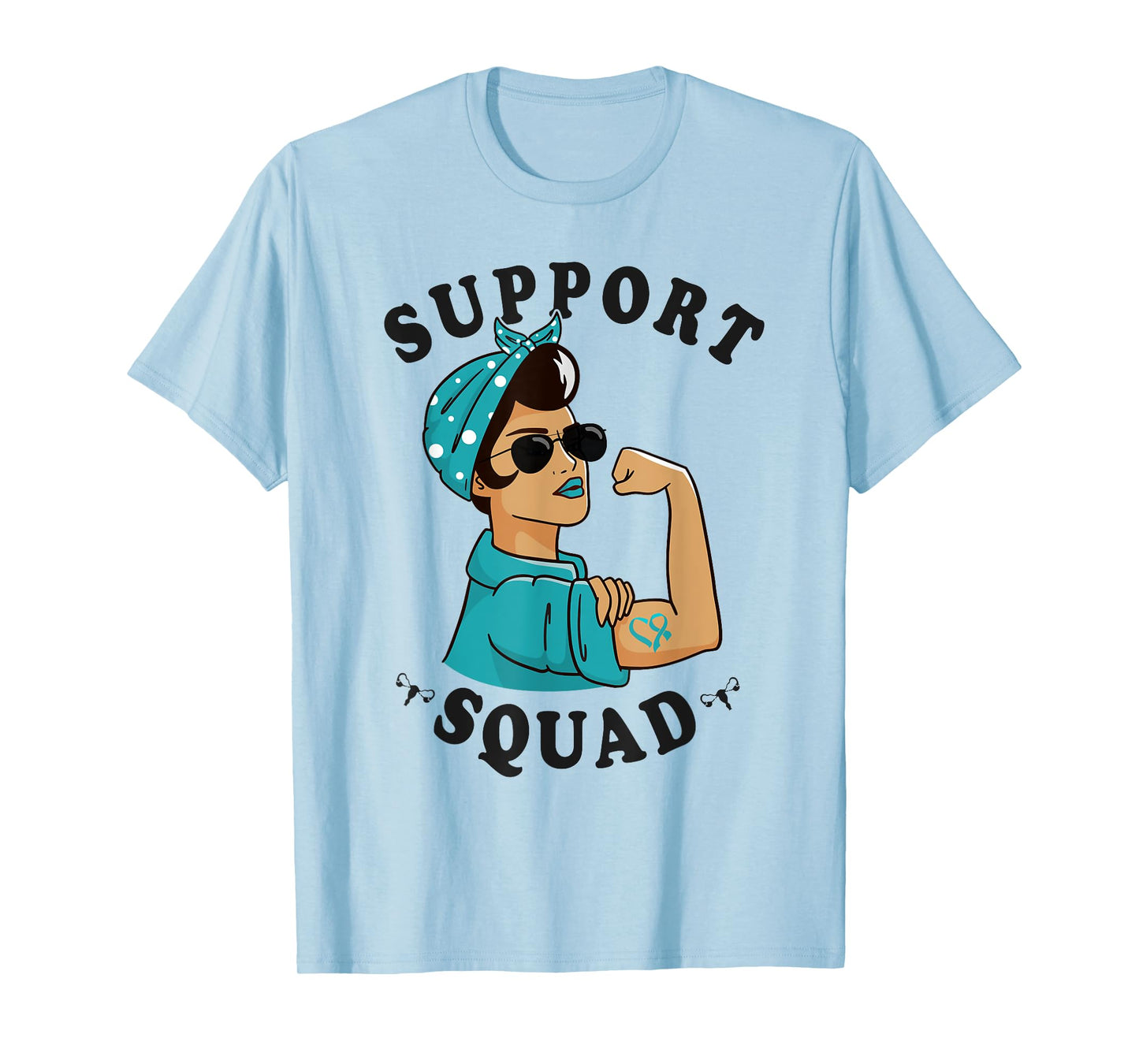 "Support Squad" Teal Ribbon Bandana Women Ovarian Cancer T-Shirt