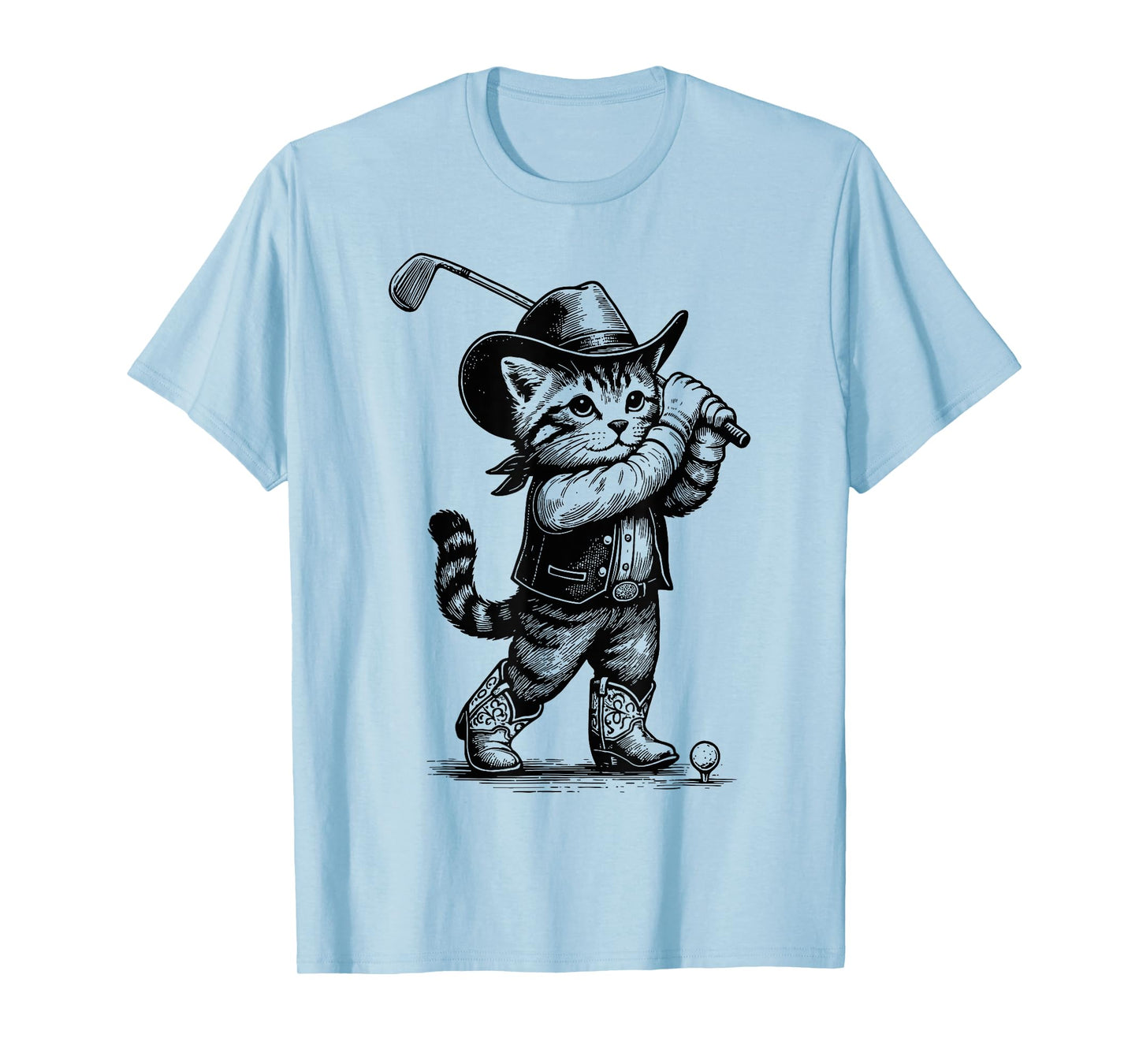 Vintage Cowboy Golf Cat Retro Animal Lover Sport Tee Style T-Shirt