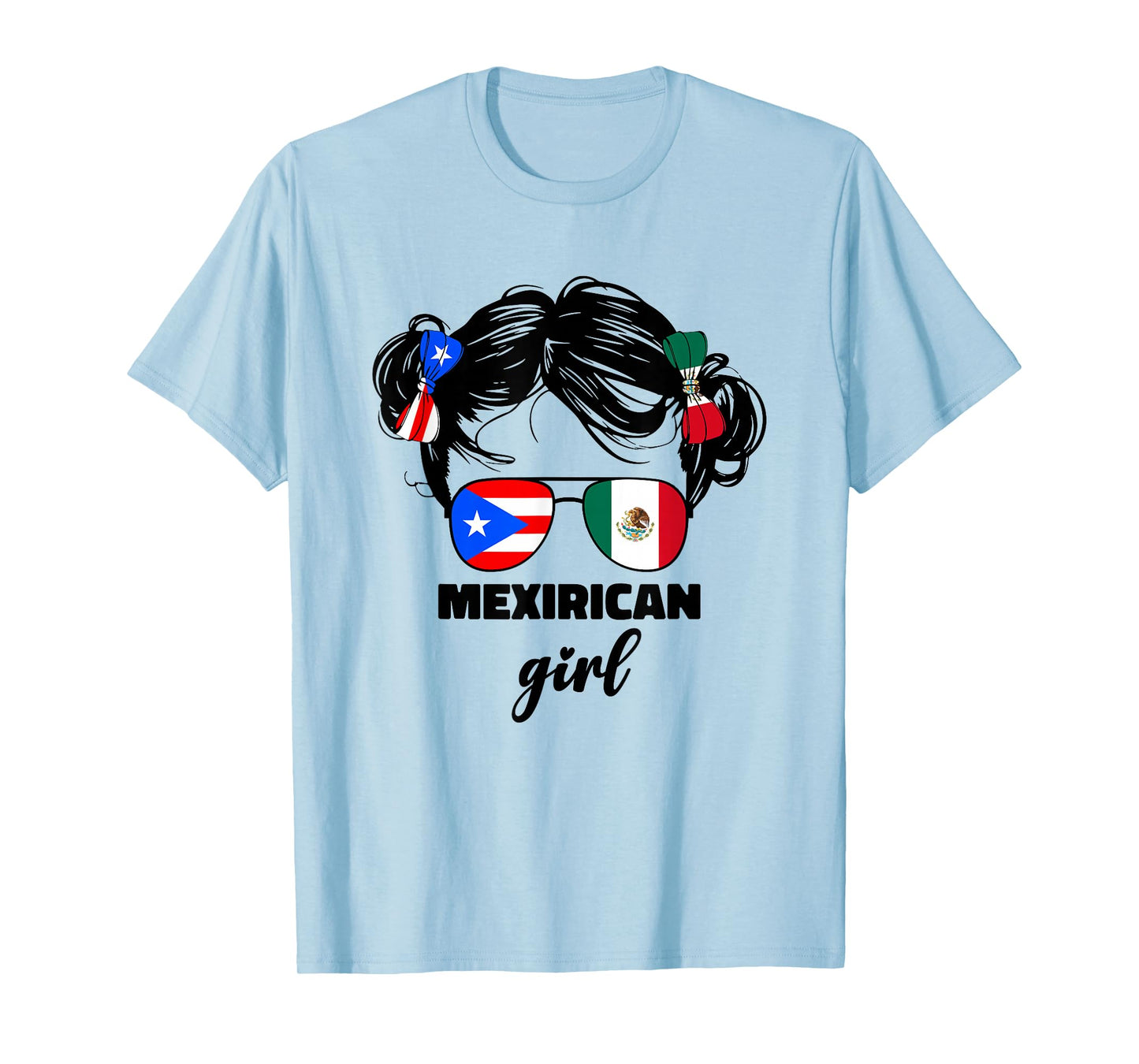 Mexirican Girl Kids Half Mexican and Puerto Rican Rico Flag T-Shirt