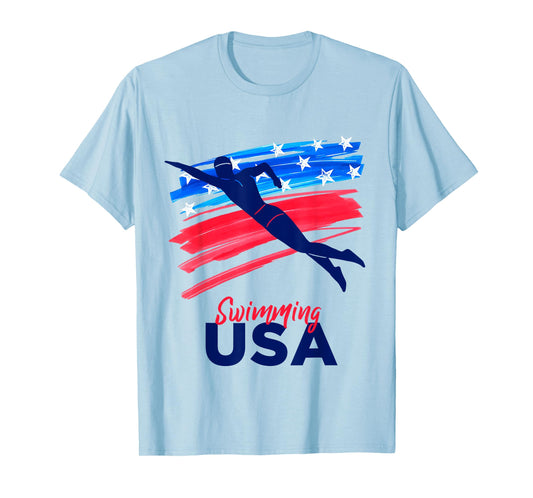 Mens Swimming Support Team Flag USA Pool Swimmer American T-Shirt