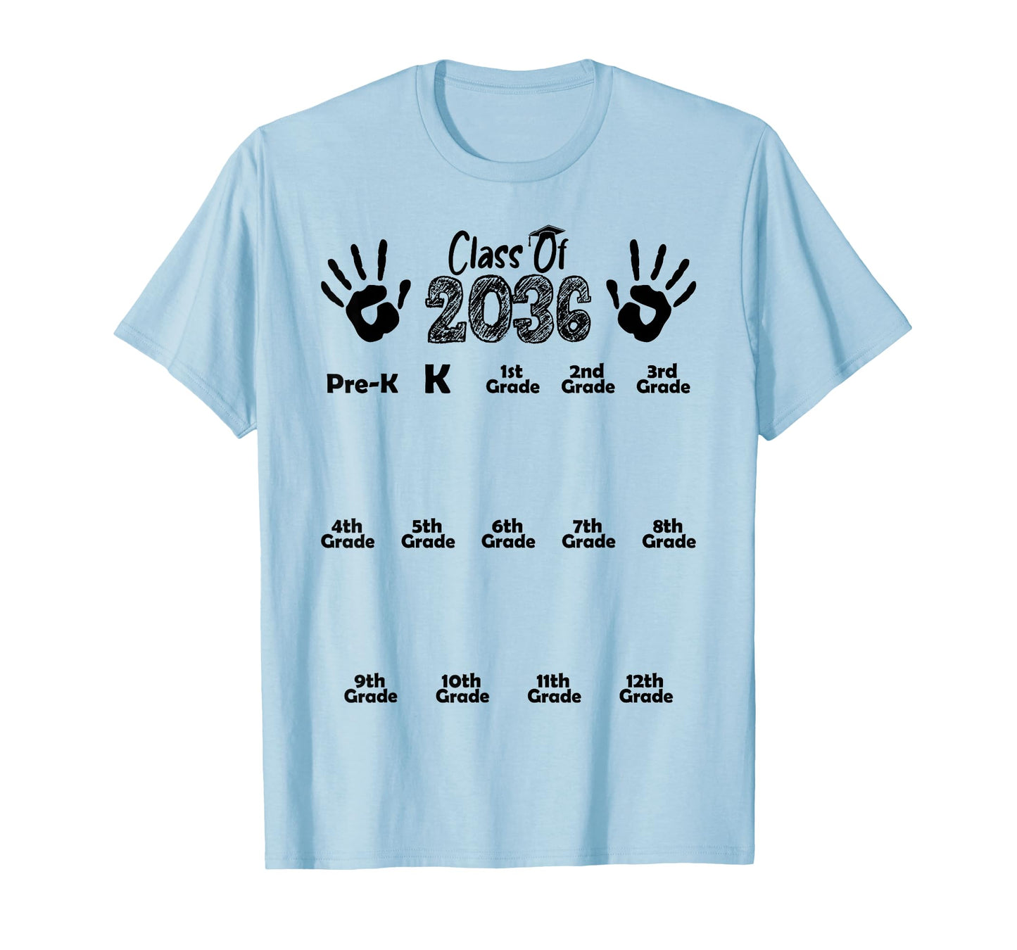 Class of 2036 Grow With Me Shirt Handprint Pre-K 12th Grade T-Shirt