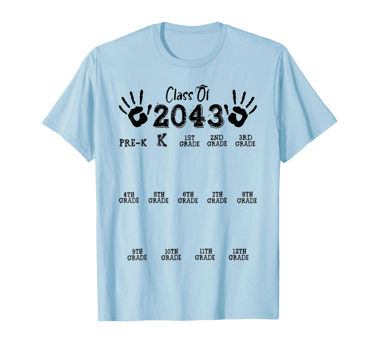 Class of 2043 Grow With Me Shirts Handprint Pre-K 12th Grade T-Shirt