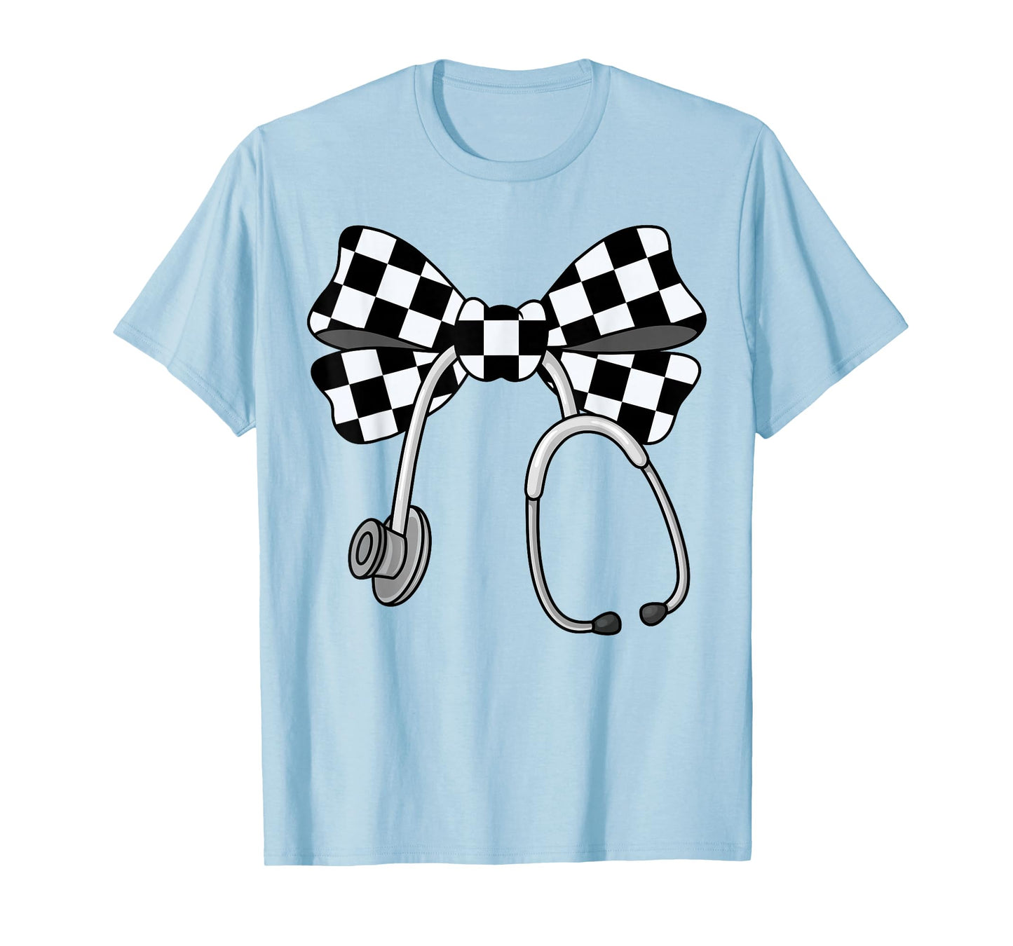 Checkered Coquette Nurse Stethoscope Bow Checkered Nurse T-Shirt