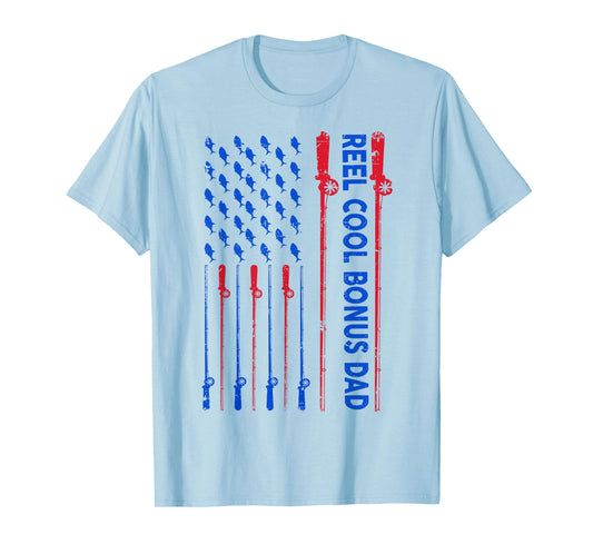 Reel Cool Bonus Dad Fishing Shirt 4th July US Flag Patriotic T-Shirt for Men