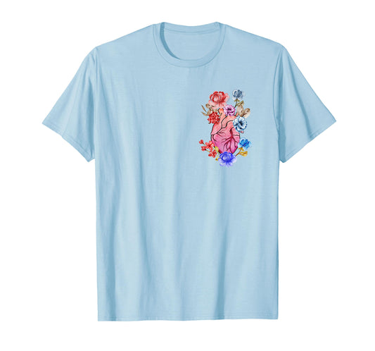 Anatomical Heart Human Heart Anatomy Flowers Floral T-Shirt