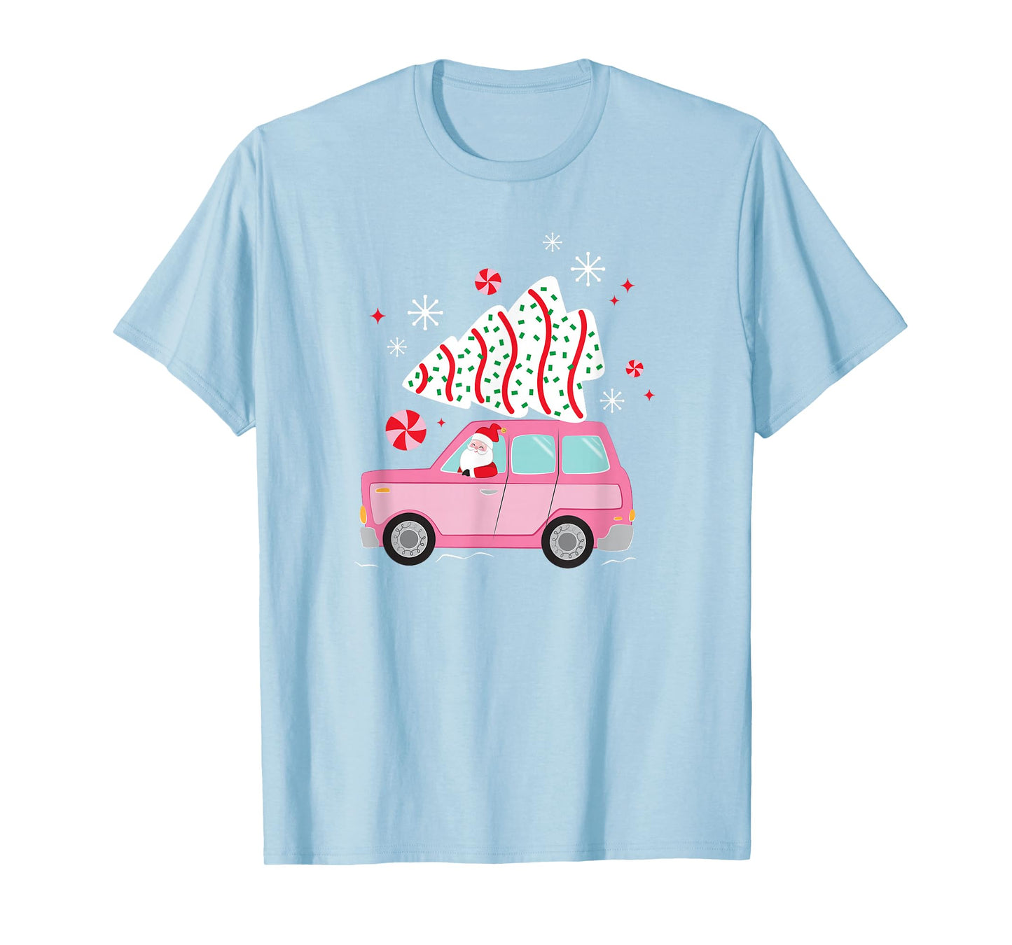 Christmas Tree Cake Santa Claus Retro Car Tis The Season T-Shirt