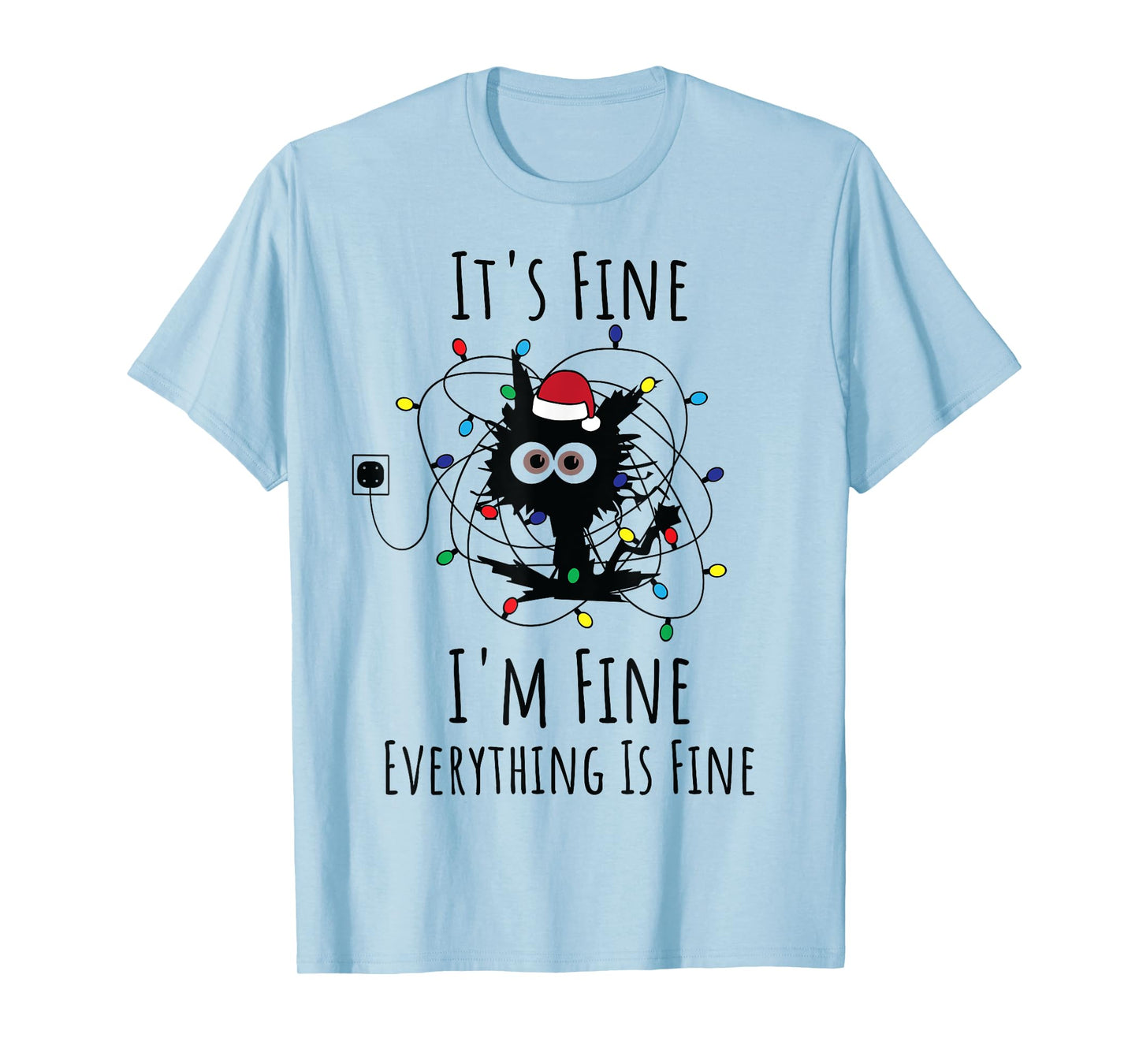 I'm Fine Everything Is Fine Cute Cat Christmas Lights Xmas T-Shirt