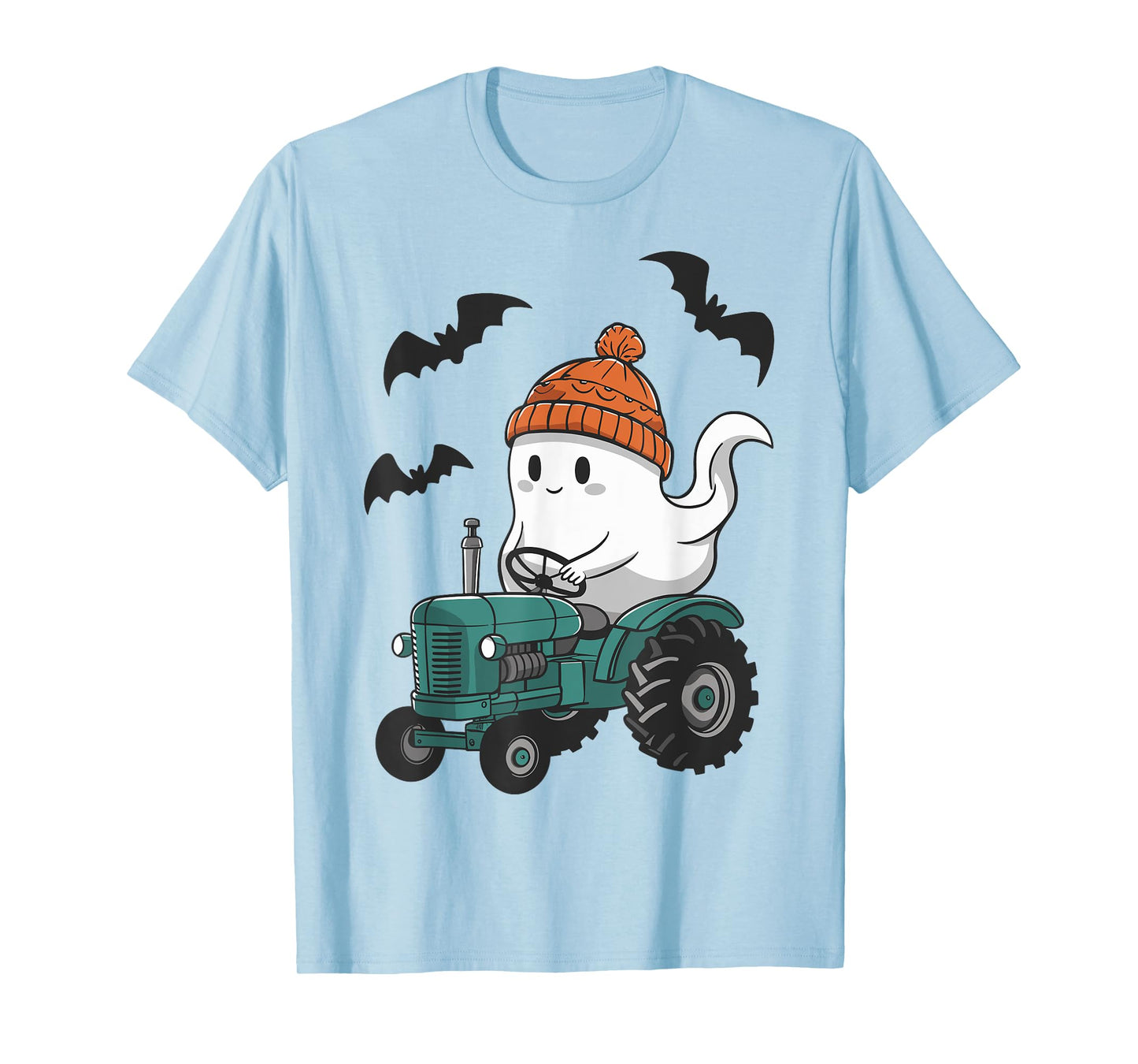 Cute Ghost Riding Tractor Lovers Spooky Halloween Farmer T-Shirt