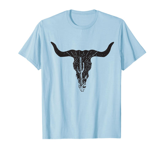 Cow Skull Desert Cactus Boho Longhorn South Western Country T-Shirt