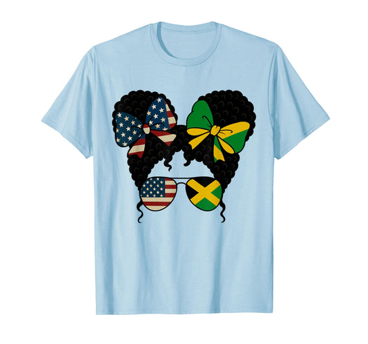 Half American Jamaican Girl Afro Hair USA Jamaica Flag T-Shirt