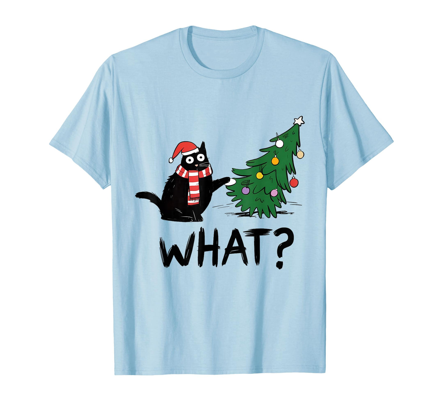 Funny Black Cat What? Lights Christmas Tree Funny Cat Lovers T-Shirt