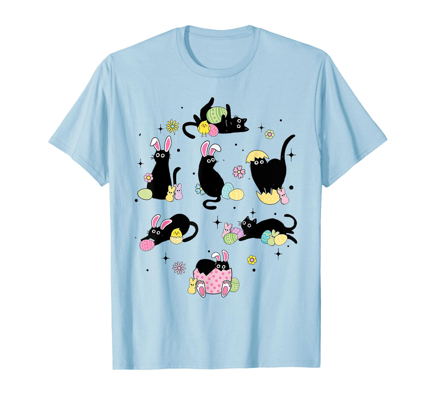 Black Cat with Bunny Eggs Happy Easter Day Matching T-Shirt