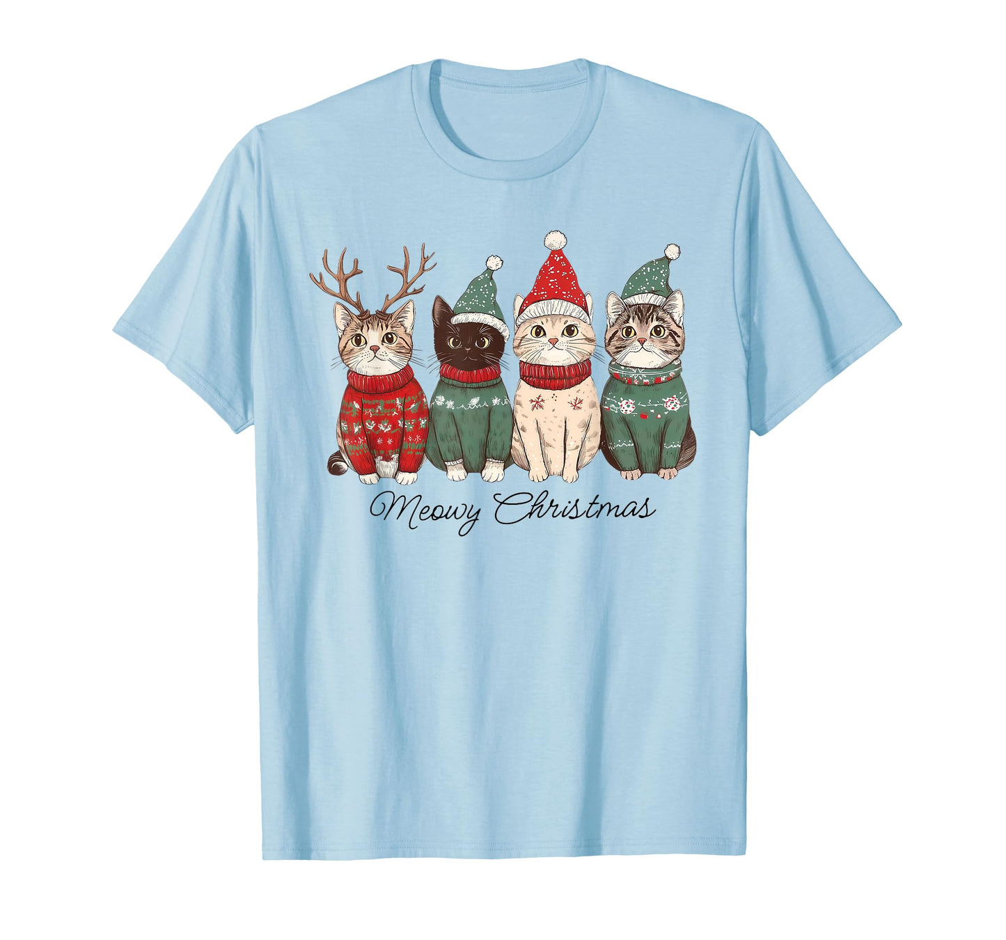 Meowy Catmas Cat Christmas Lights Xmas Pajamas Cat Lover T-Shirt