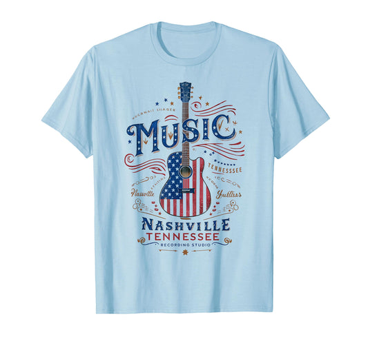 Rock American Flag Patriotic USA Music Nashville Guitar T-Shirt