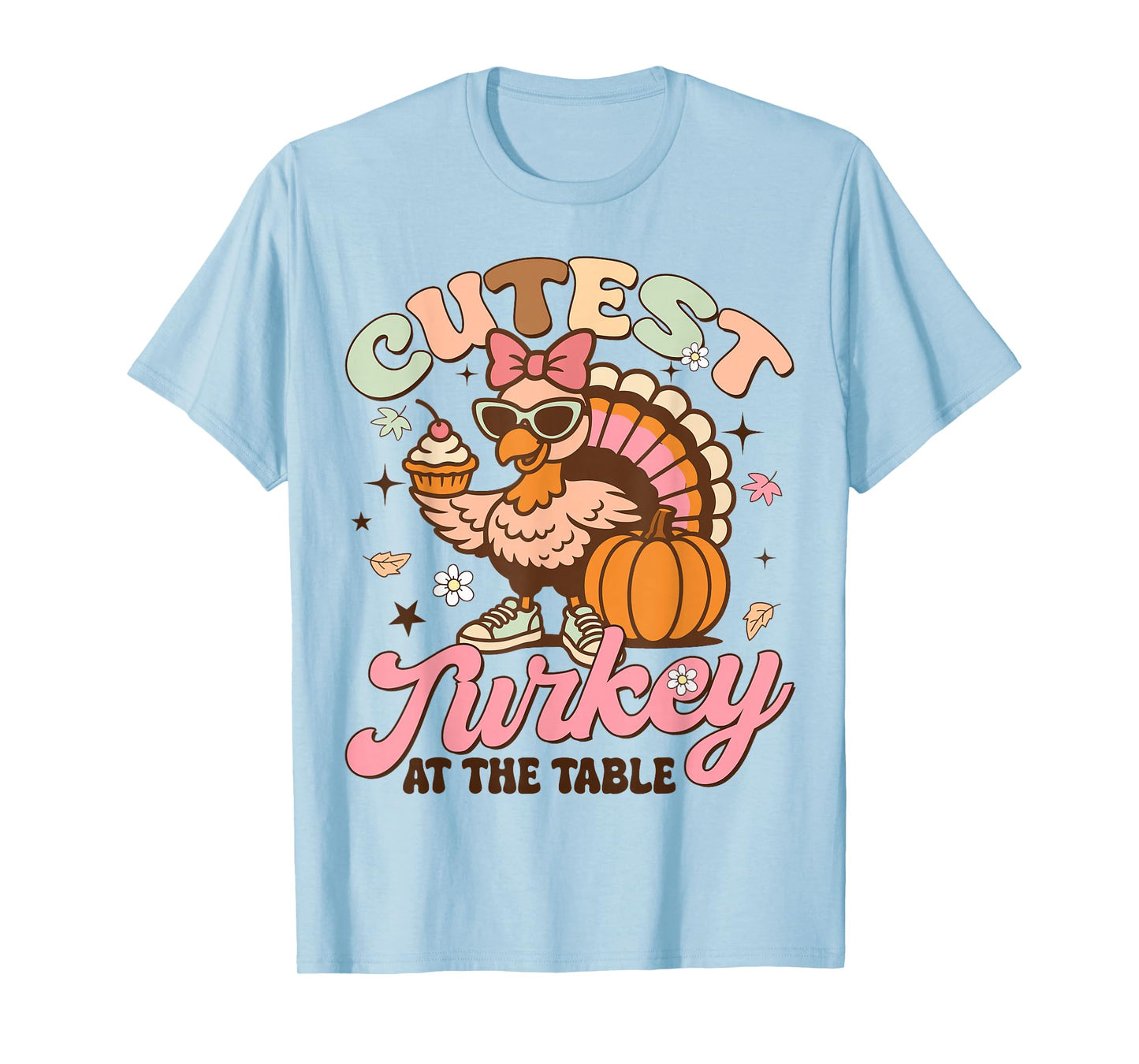 Cutest Turkey at Table Thanksgiving Girl Kids Toddler Groovy T-Shirt