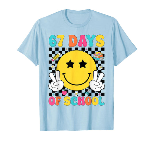 67 Days of School Retro Smile Teacher Kids Six Seven 67 Meme T-Shirt
