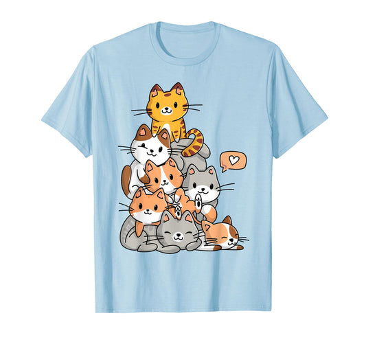 Cute Kawaii Cat Kitty Meowtain Cats Pile Chibi Women Girls T-Shirt Small