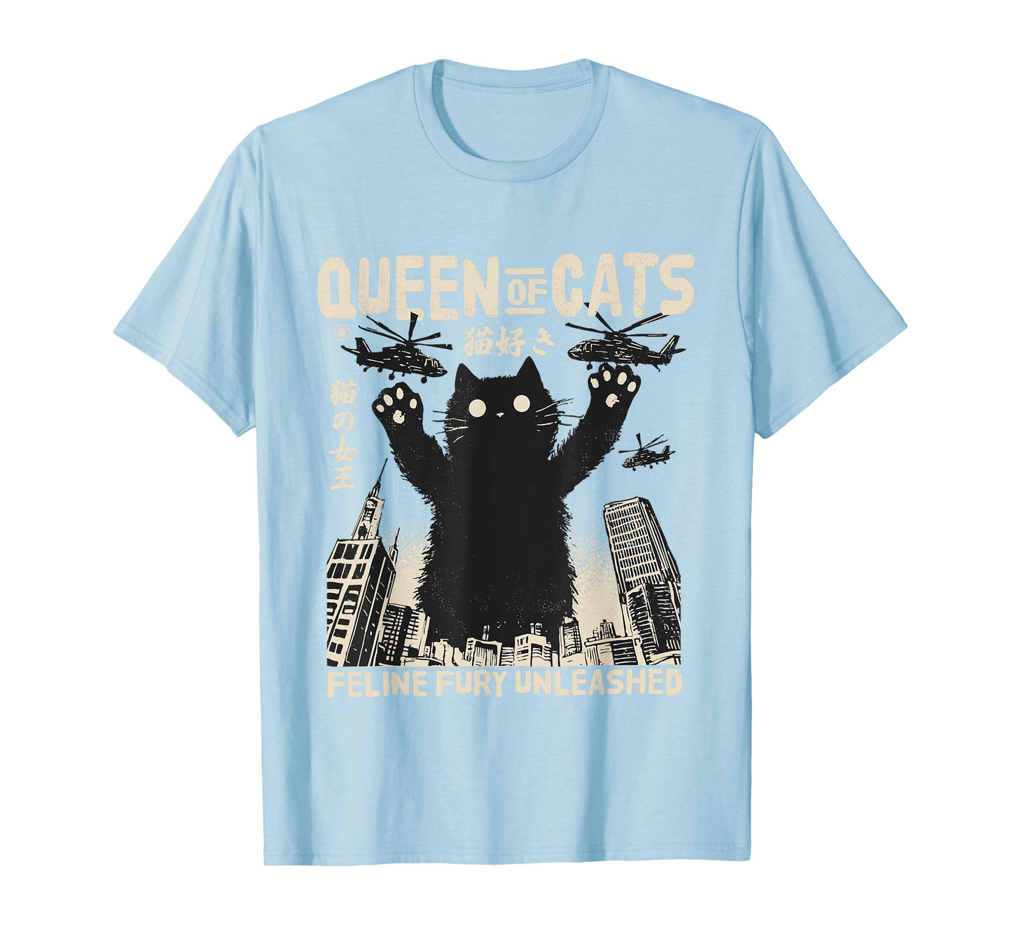 Retro Japan Aesthetic Queen Of Cats Black Monster Cat T-Shirt