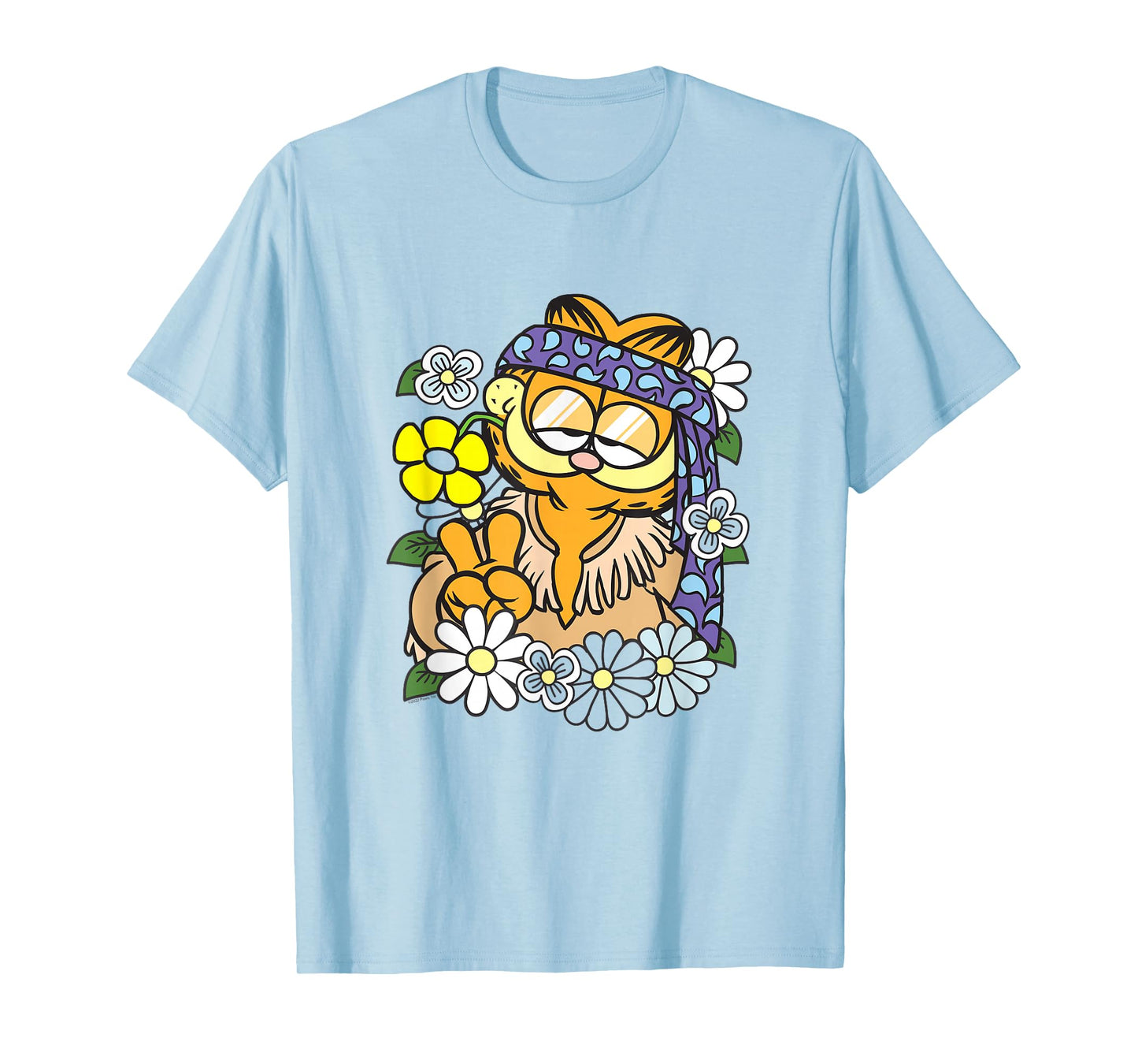 Garfield Hippie with Flowers Retro Cat Cartoon T-Shirt