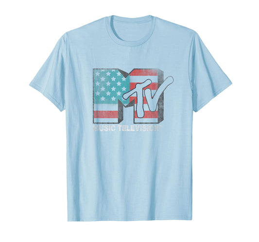 MTV Distressed Vintage 4th of July American Flag Vibes Logo T-Shirt