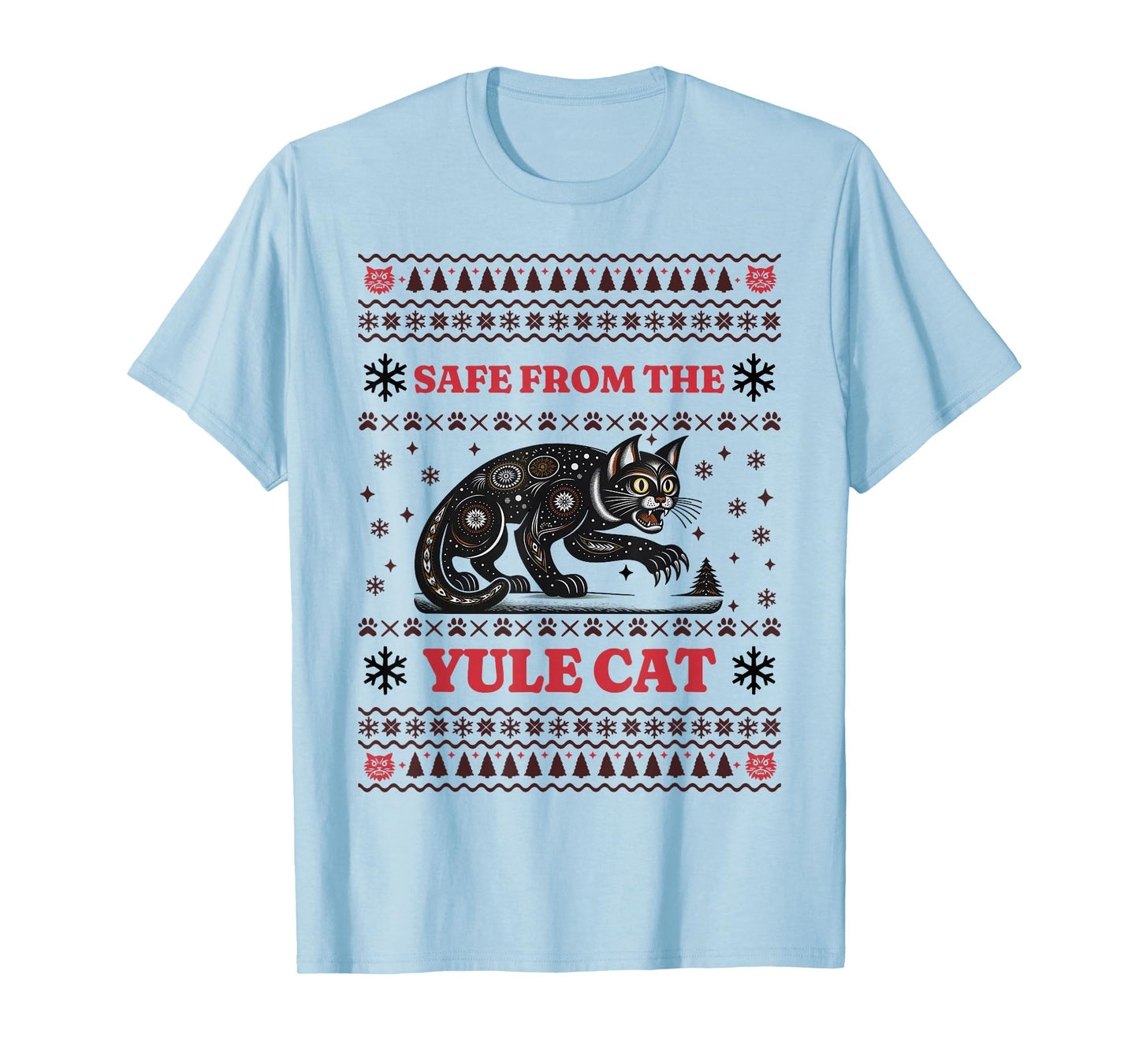 Safe From The Yule Cat Ugly Christmas T-Shirt