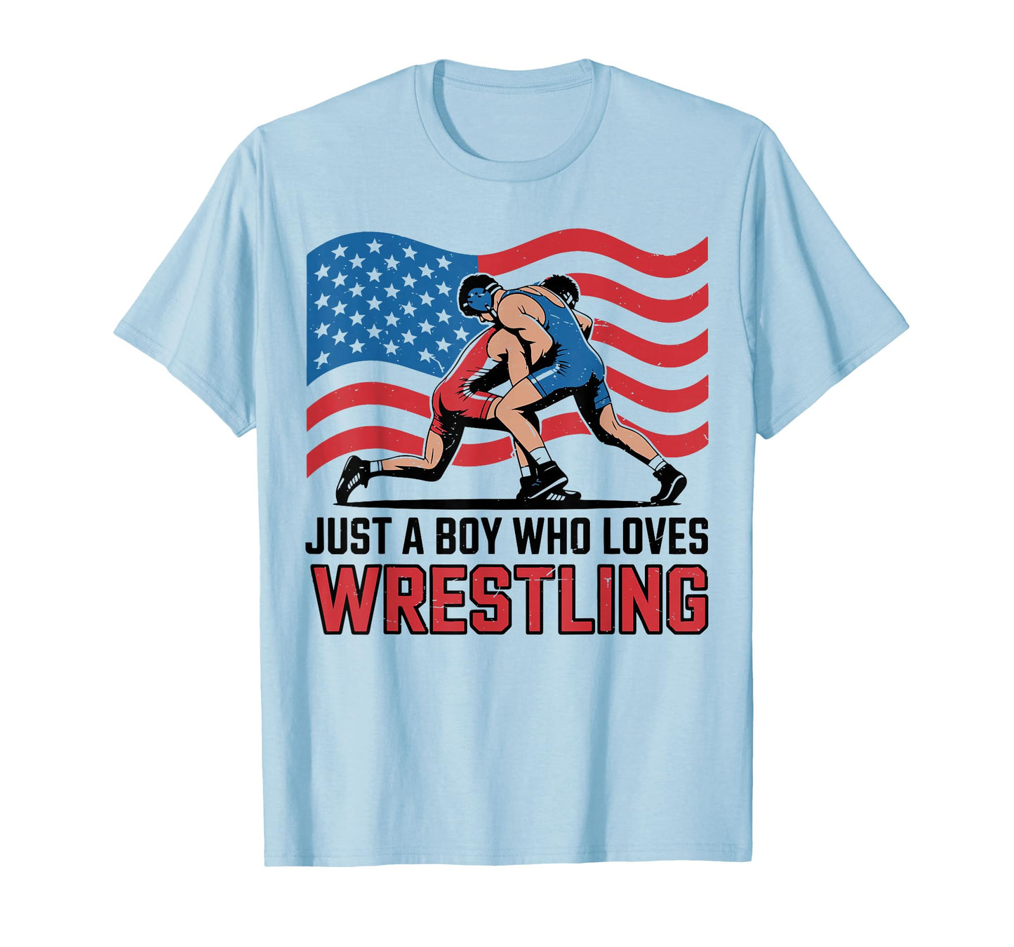 Toddler Boy Who Loves Wrestling American Flag US Wrestler T-Shirt