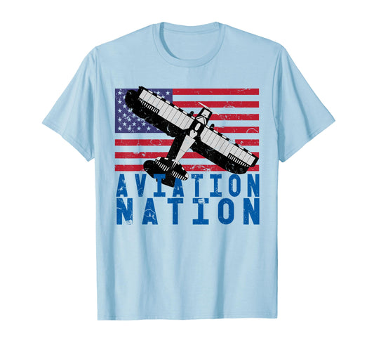 Aviation Nation Distressed Patriotic Flying Pilot T-Shirt T-Shirt