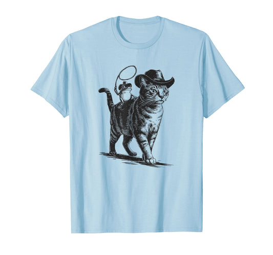 Cowboy Cat and Frog Retro Western Theme 90s Tattoo T-Shirt