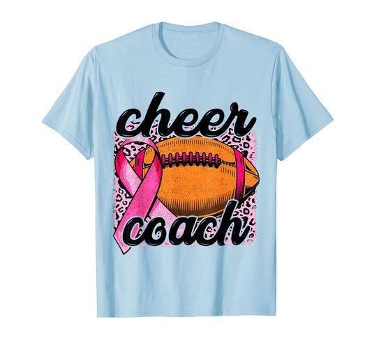 Cheer Coach Breast Cancer Football Pink Ribbon Awareness T-Shirt