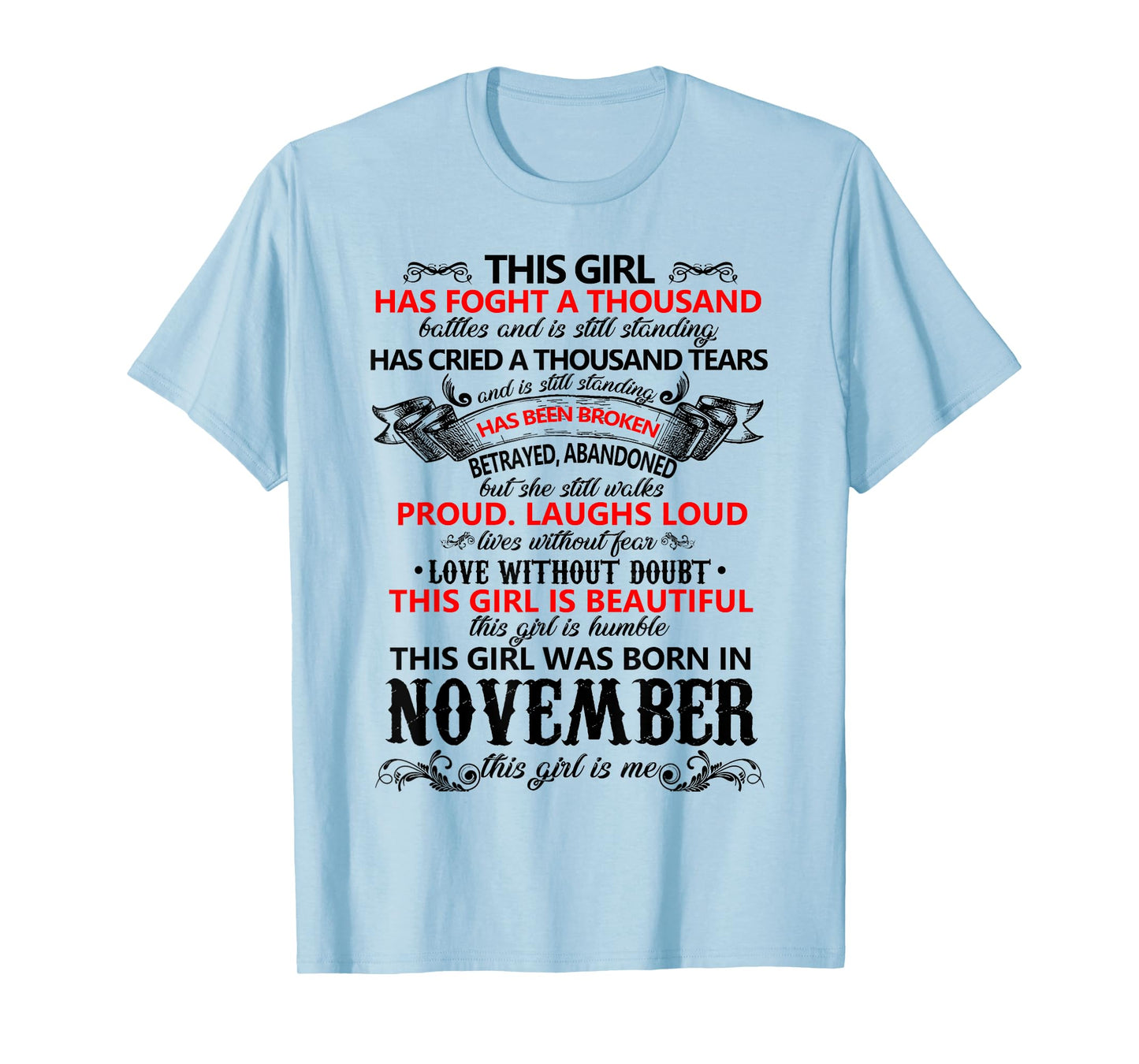 Womens This Girl is Beautiful was Born in November Birthday T-Shirt