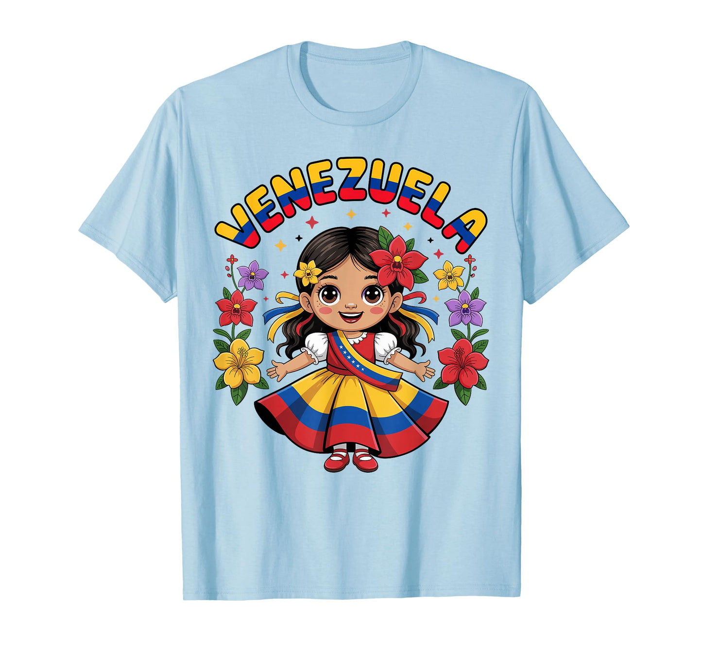 Cute Venezuela Girl Traditional Dress Colorful Art Kids T-Shirt