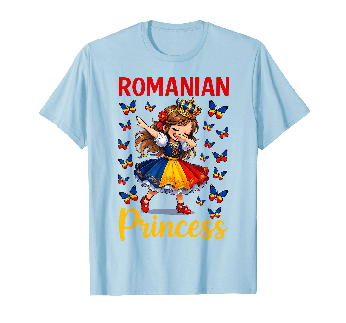 Romanian Princess Cute Girl Dabbing with Crown for Girls T-Shirt