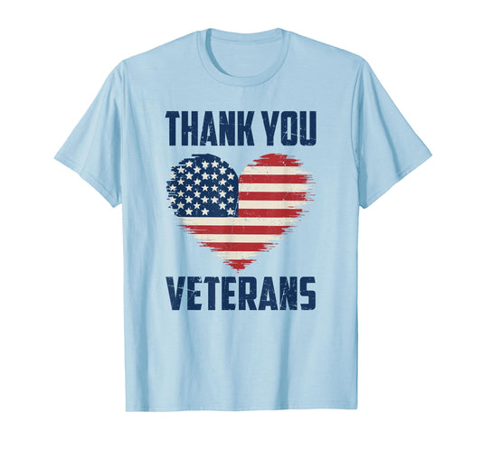 Patriotic American Flag Thank You Veterans Men Women Kids T-Shirt