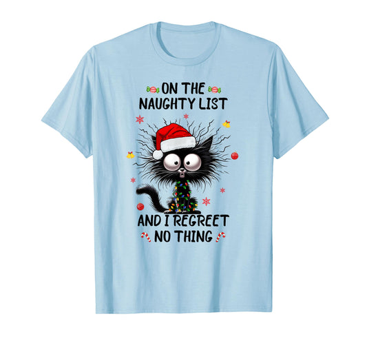 Christmas in July Funny Black Cat Santa on the Naughty Kids T-Shirt
